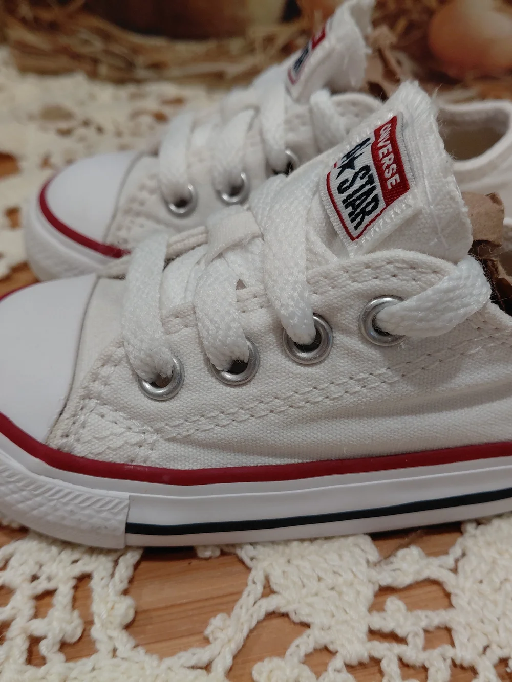 Converse Kids White Canvas Sneakers with Red Trim